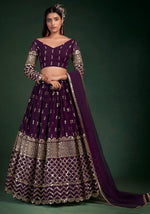 Superb Voilet Color Georgette Fabric Party Wear Lehenga