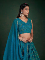 Superb Teal Color Georgette Fabric Party Wear Lehenga