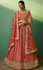 Superb Red Color Georgette Fabric Party Wear Lehenga