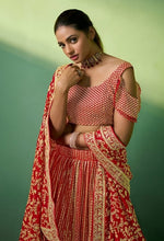 Superb Red Color Georgette Fabric Party Wear Lehenga