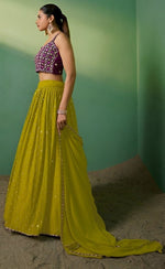Superb Green Color Georgette Fabric Party Wear Lehenga