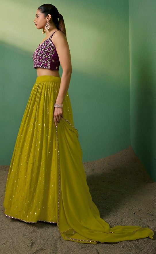 Superb Green Color Georgette Fabric Party Wear Lehenga