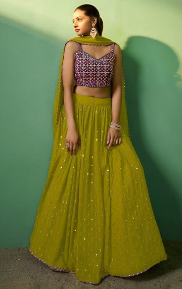 Superb Green Color Georgette Fabric Party Wear Lehenga