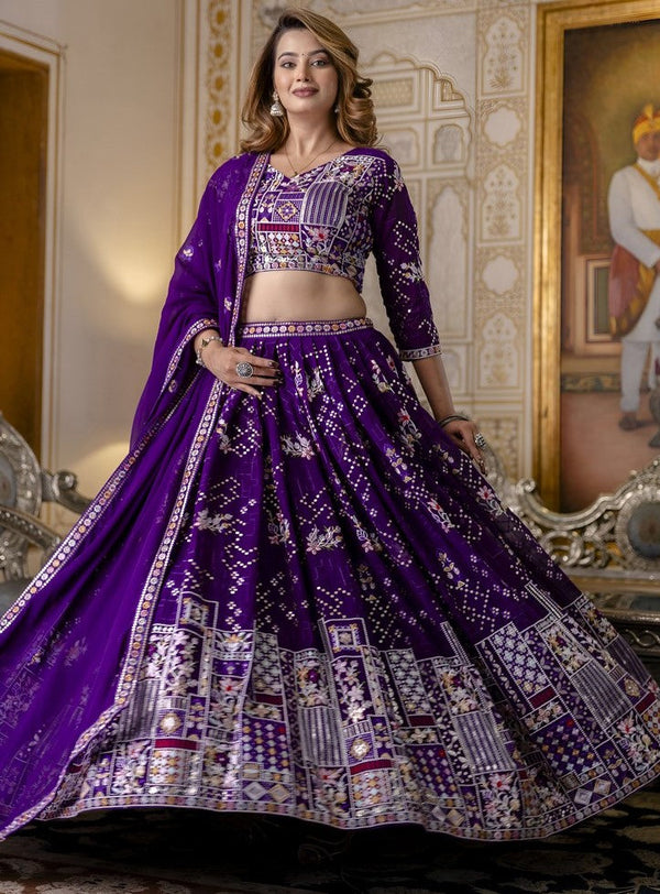 Superb Purple Color Blooming Fabric Party Wear Lehenga