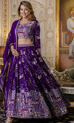 Superb Purple Color Blooming Fabric Party Wear Lehenga