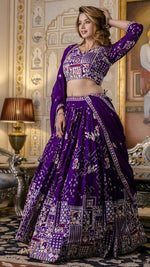 Superb Purple Color Blooming Fabric Party Wear Lehenga