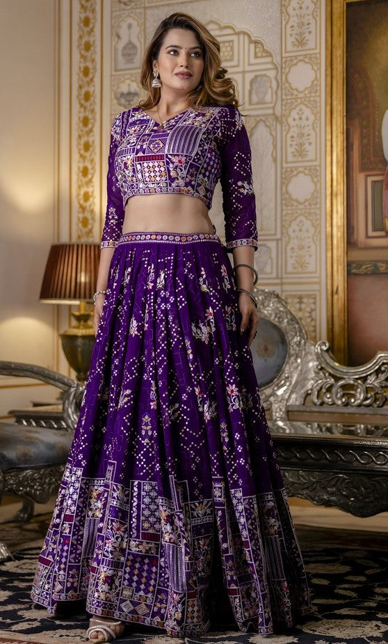 Superb Purple Color Blooming Fabric Party Wear Lehenga