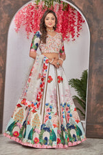 Striking Cream Color Silk  Fabric Party Wear Lehenga