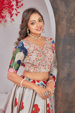 Striking Cream Color Silk  Fabric Party Wear Lehenga