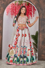 Striking Cream Color Silk  Fabric Party Wear Lehenga