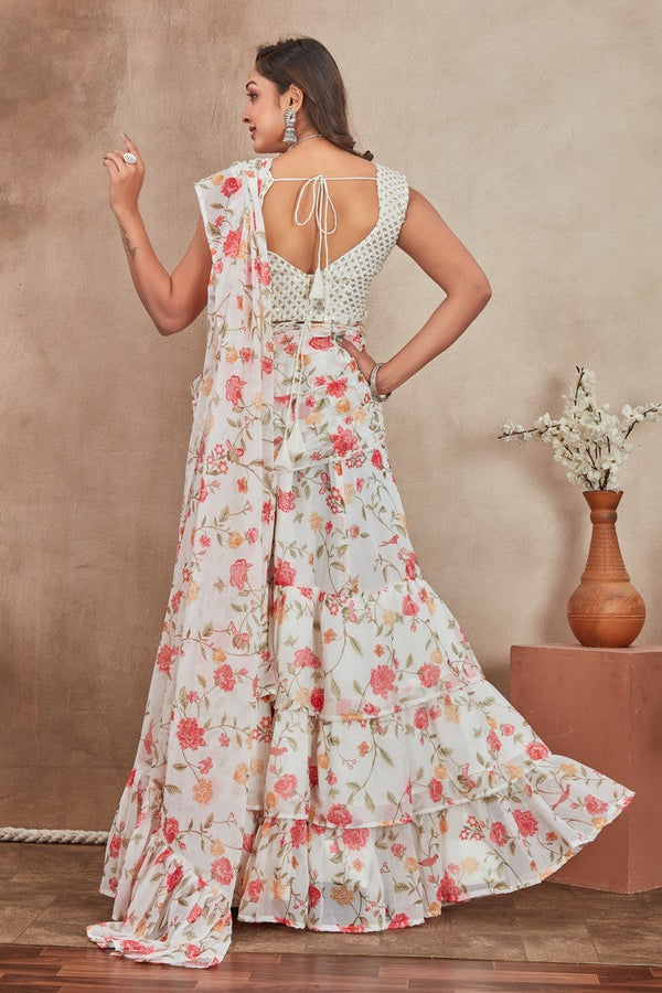 Striking Cream Color Georgette Fabric Party Wear Lehenga