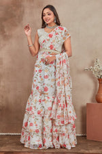Striking Cream Color Georgette Fabric Party Wear Lehenga