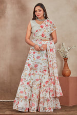 Striking Cream Color Georgette Fabric Party Wear Lehenga