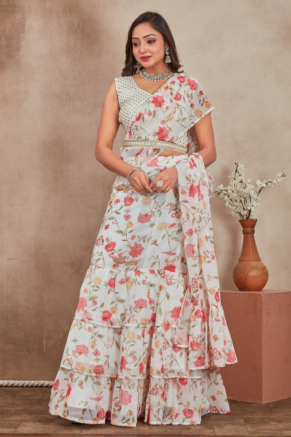 Striking Cream Color Georgette Fabric Party Wear Lehenga