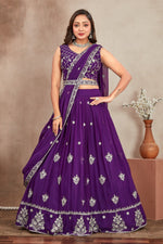 Striking Purple  Color Georgette Fabric Party Wear Lehenga