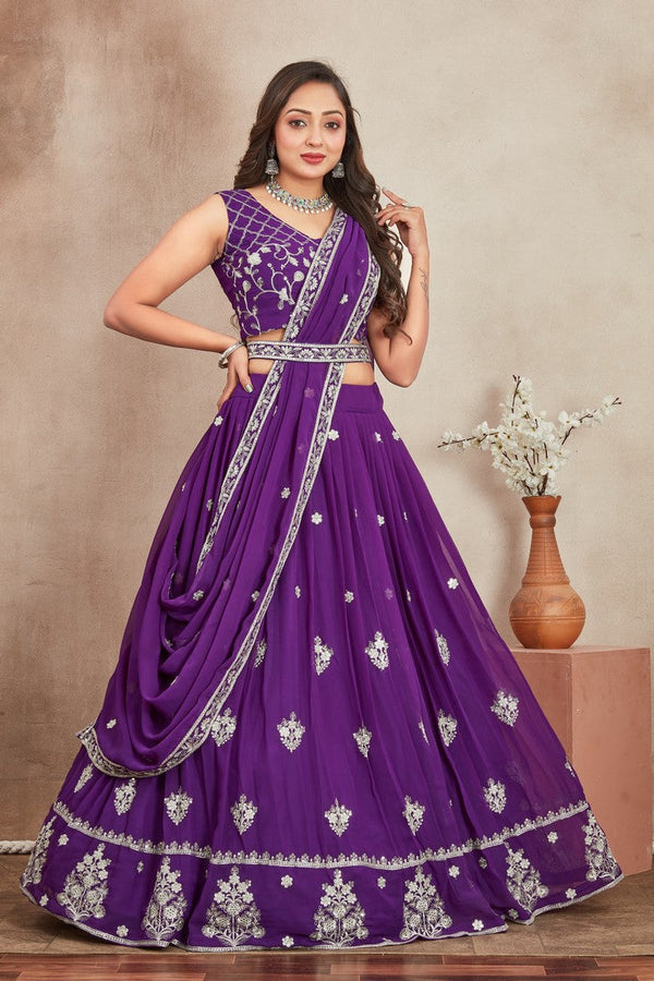 Striking Purple  Color Georgette Fabric Party Wear Lehenga