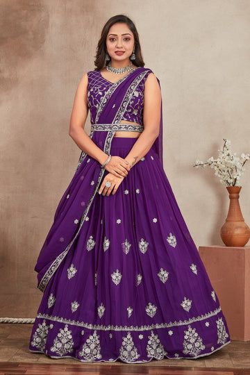 Striking Purple  Color Georgette Fabric Party Wear Lehenga