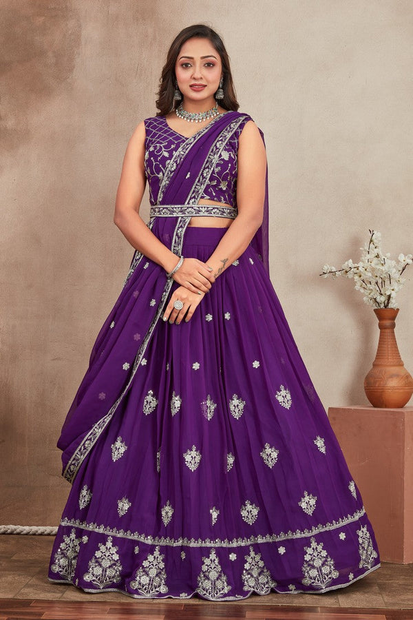 Striking Purple  Color Georgette Fabric Party Wear Lehenga