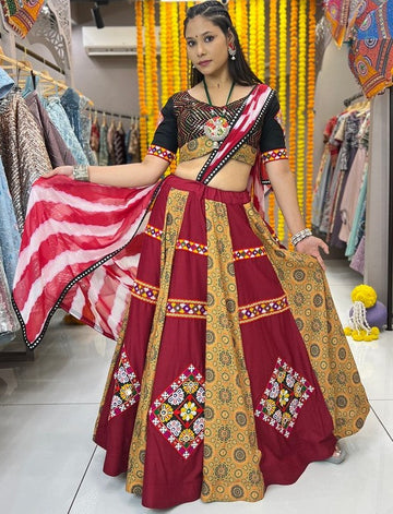 Amazing Maroon Color Muslin Fabric Party Wear Lehenga