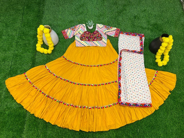 Superb Yellow Color Rayon Fabric Designer Lehenga