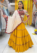 Superb Yellow Color Rayon Fabric Designer Lehenga