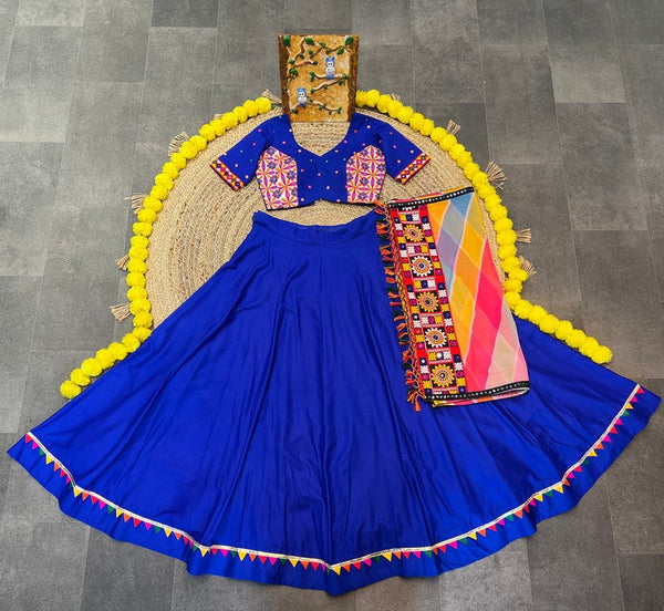 Dazzling Blue Color Rayon Fabric Designer Lehenga