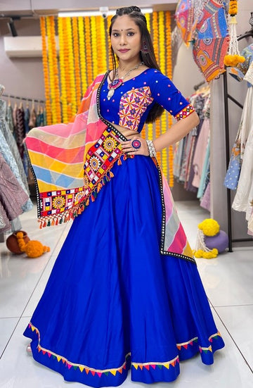 Dazzling Blue Color Rayon Fabric Designer Lehenga