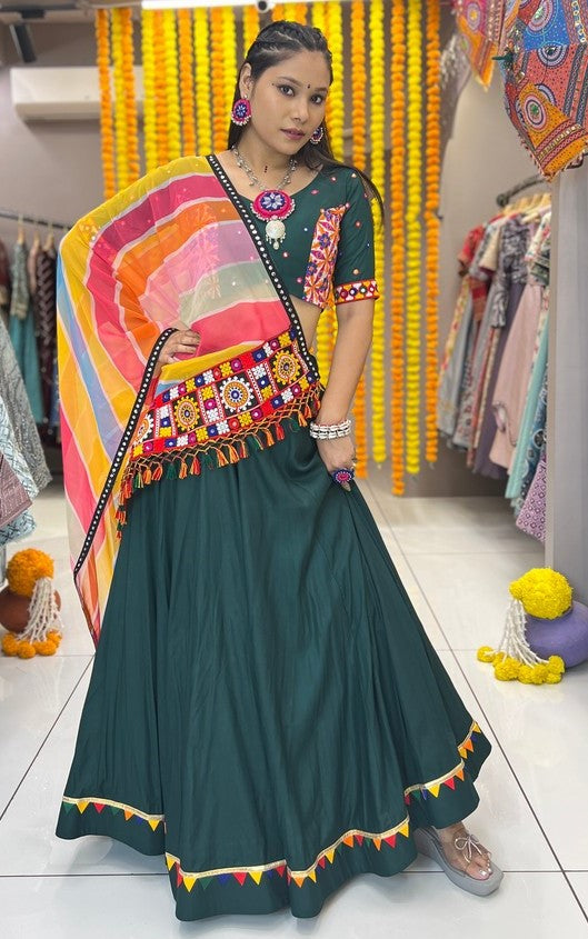 Dazzling Green Color Rayon Fabric Designer Lehenga