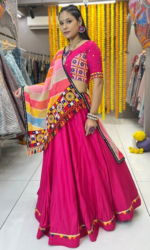 Dazzling Pink Color Rayon Fabric Designer Lehenga