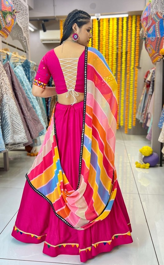 Dazzling Pink Color Rayon Fabric Designer Lehenga