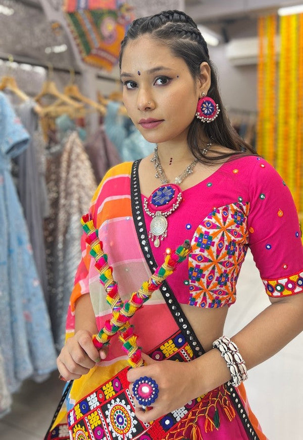 Dazzling Pink Color Rayon Fabric Designer Lehenga