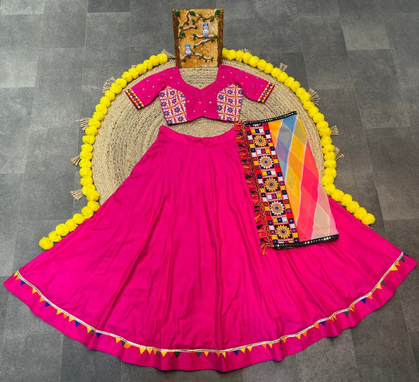 Dazzling Pink Color Rayon Fabric Designer Lehenga