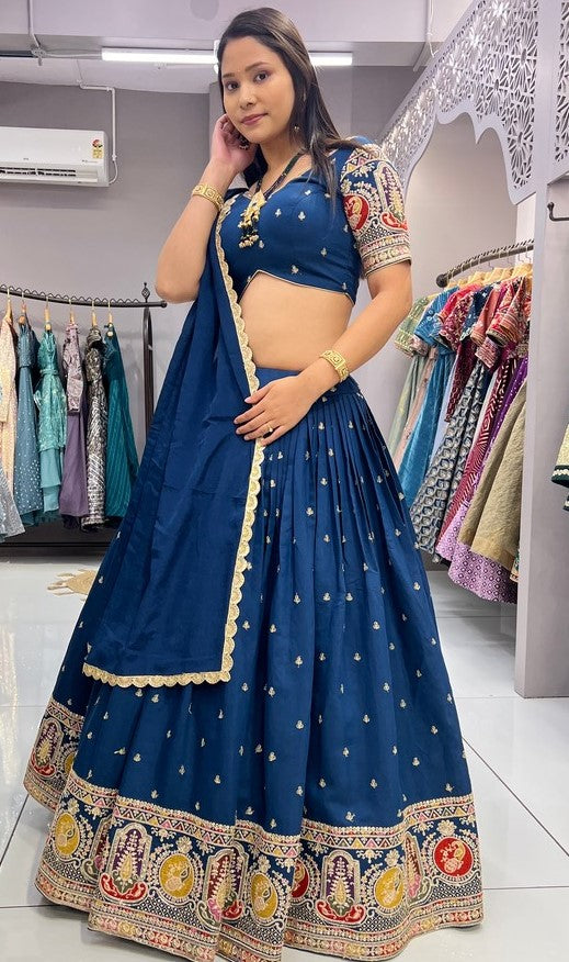 Impressive Teal Color Rayon Fabric Designer Lehenga