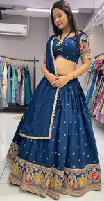 Impressive Teal Color Rayon Fabric Designer Lehenga