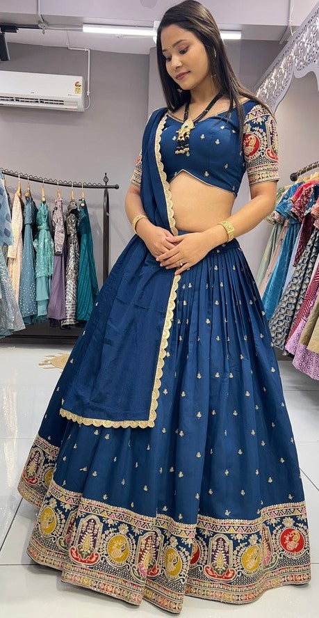 Impressive Teal Color Rayon Fabric Designer Lehenga
