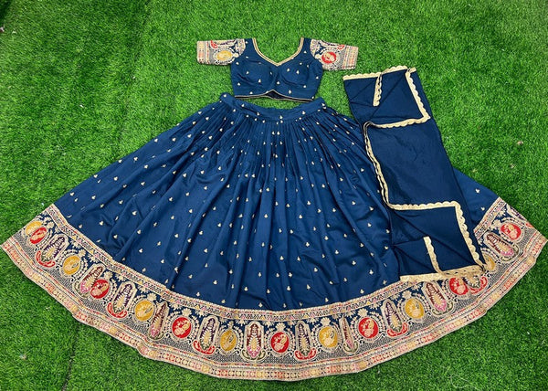 Impressive Teal Color Rayon Fabric Designer Lehenga