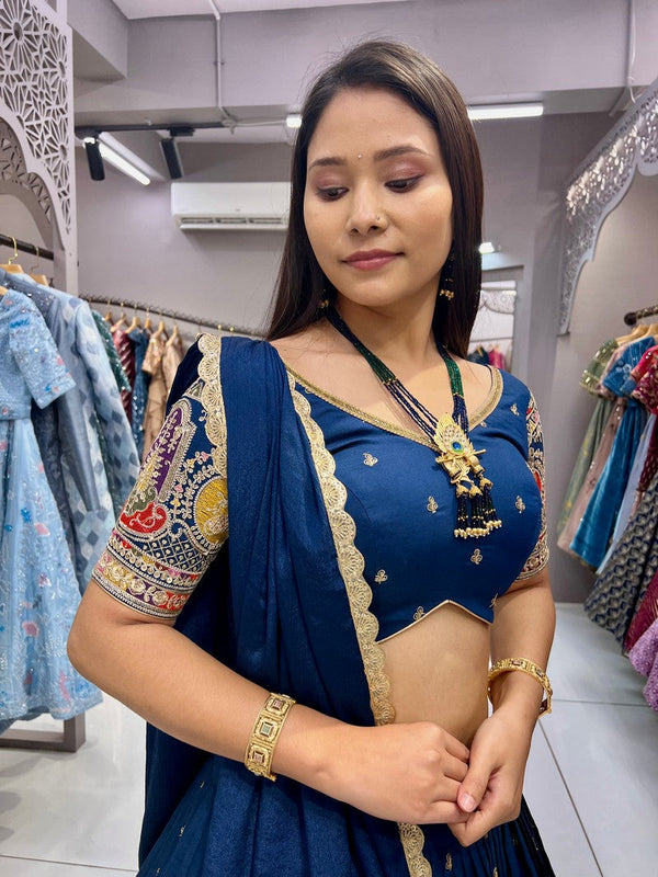 Impressive Teal Color Rayon Fabric Designer Lehenga