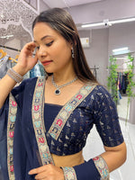 Impressive Navy Blue Color Georgette Fabric Designer Lehenga
