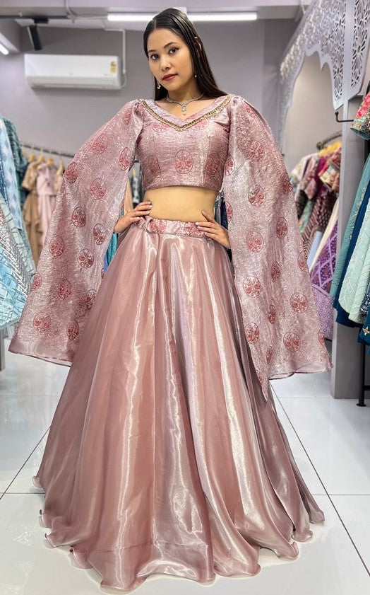 Impressive Peach  Color Jimmy Fabric Designer Lehenga