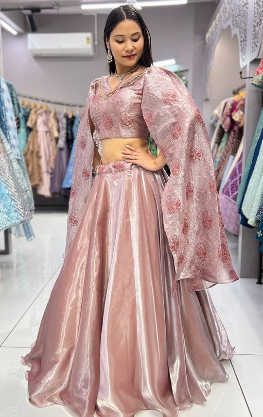 Impressive Peach  Color Jimmy Fabric Designer Lehenga