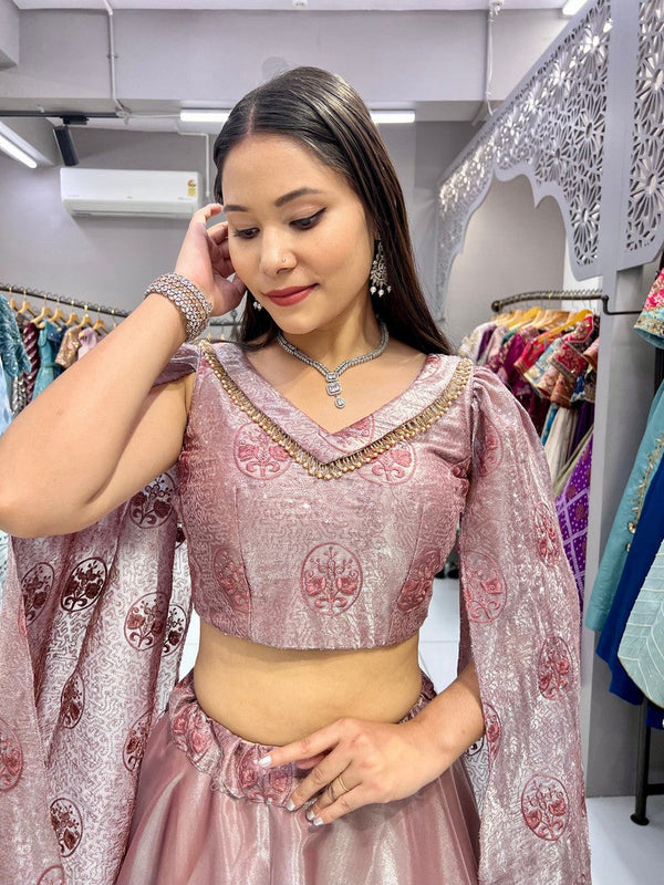 Impressive Peach  Color Jimmy Fabric Designer Lehenga