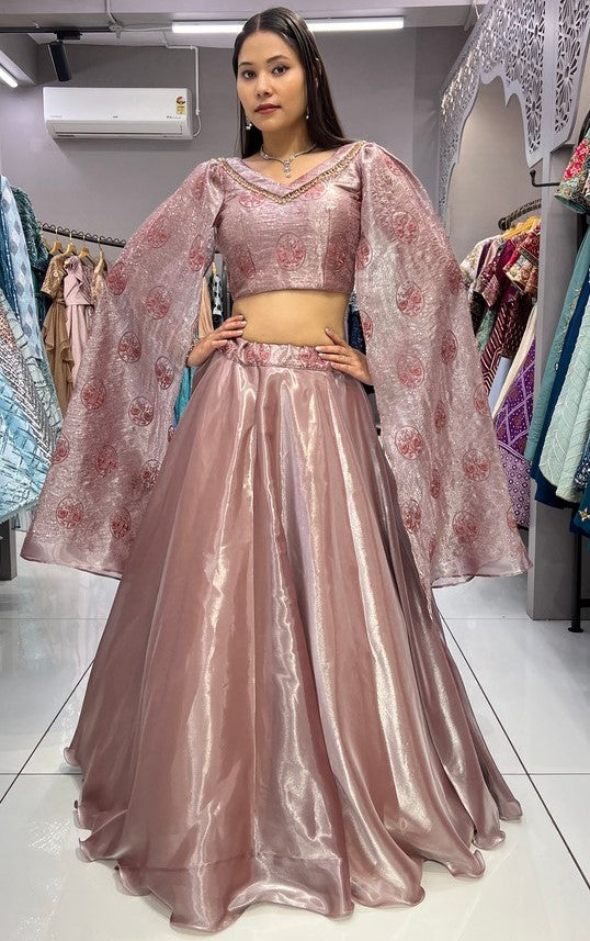 Impressive Peach  Color Jimmy Fabric Designer Lehenga