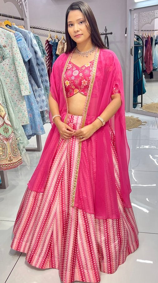 Impressive Pink  Color Silk Fabric Designer Lehenga