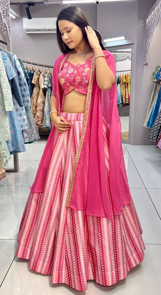 Impressive Pink  Color Silk Fabric Designer Lehenga