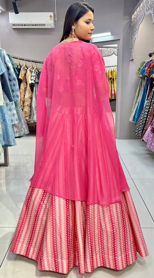 Impressive Pink  Color Silk Fabric Designer Lehenga