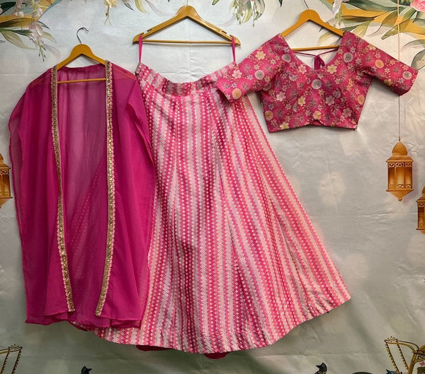 Impressive Pink  Color Silk Fabric Designer Lehenga