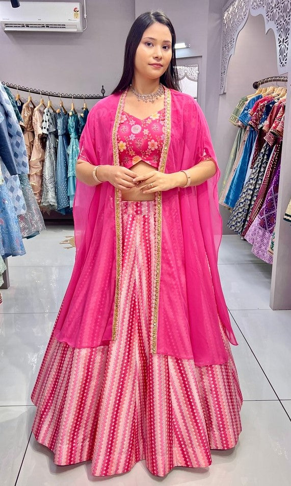 Impressive Pink  Color Silk Fabric Designer Lehenga