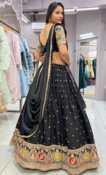 Impressive Black  Color Silk  Fabric Designer Lehenga