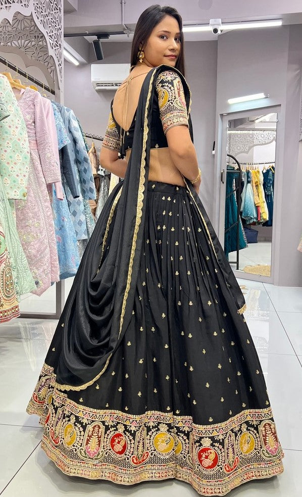 Impressive Black  Color Silk  Fabric Designer Lehenga
