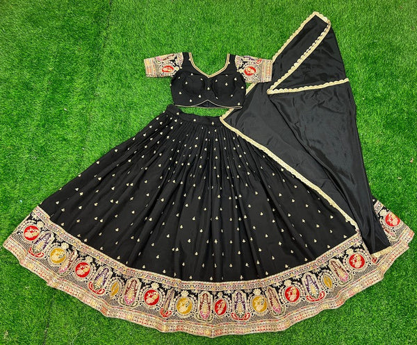 Impressive Black  Color Silk  Fabric Designer Lehenga